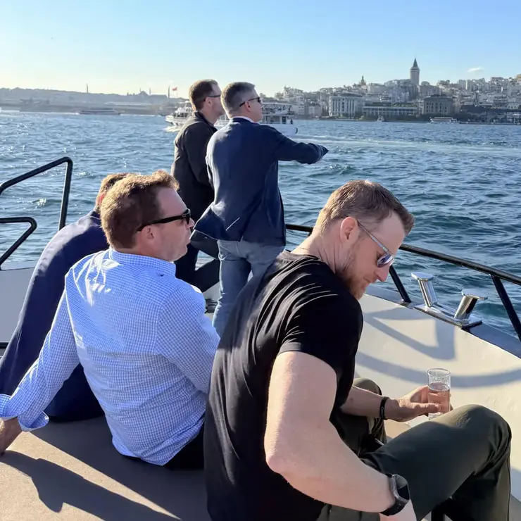 Participants of the Sutter Distributor Conference 2026 enjoying a boat trip on the Bosporus with views of Istanbul.
