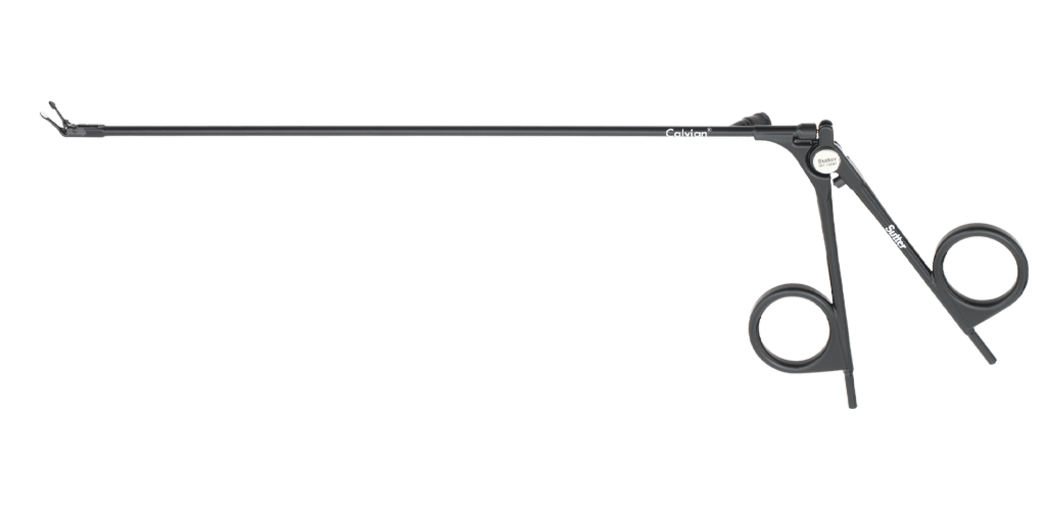 Calvian® Bipolare Zangen - Metallische bipolare Zange in Scherenform mit geradem Schaft vor weißem Hintergrund.