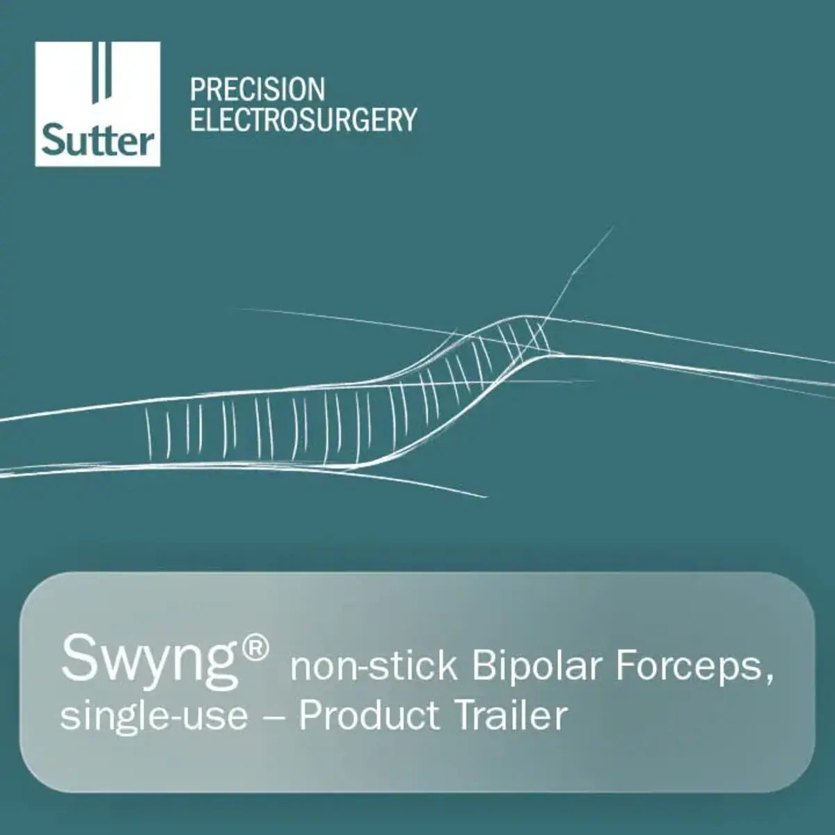 Illustration der Swyng® non-stick Bipolare Pinzetten, single-use von Sutter Medizintechnik, Produkttrailer-Abbildung auf blauem Hintergrund.