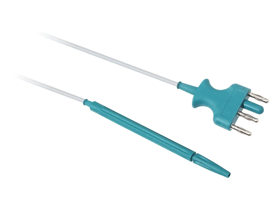 Monopolarer Elektrodenhandgriff ohne Schalter für CURIS® mit türkisem Handgriff und drei-poligem Anschlusskabel