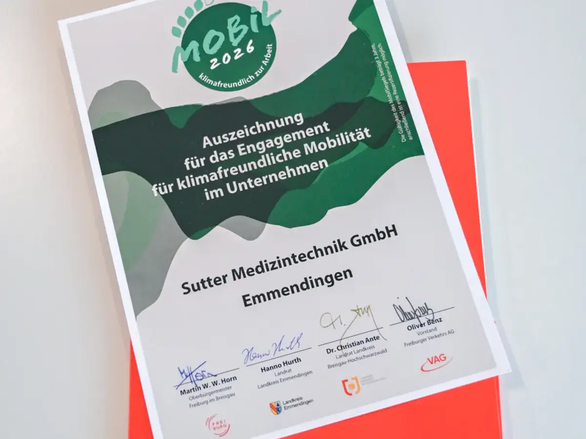 Mobil 2026 certificate awarded to Sutter Medizintechnik GmbH in Emmendingen.