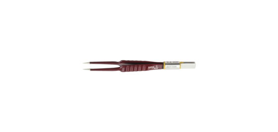 Kurze rote bipolare SuperGliss Pinzette mit gerader Spitze vor weißem Hintergrund.