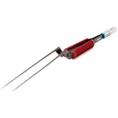 Masterpiece™ non-stick bipolare Pinzette mit rotem Griffbereich und gerader Spitze vor weißem Hintergrund.