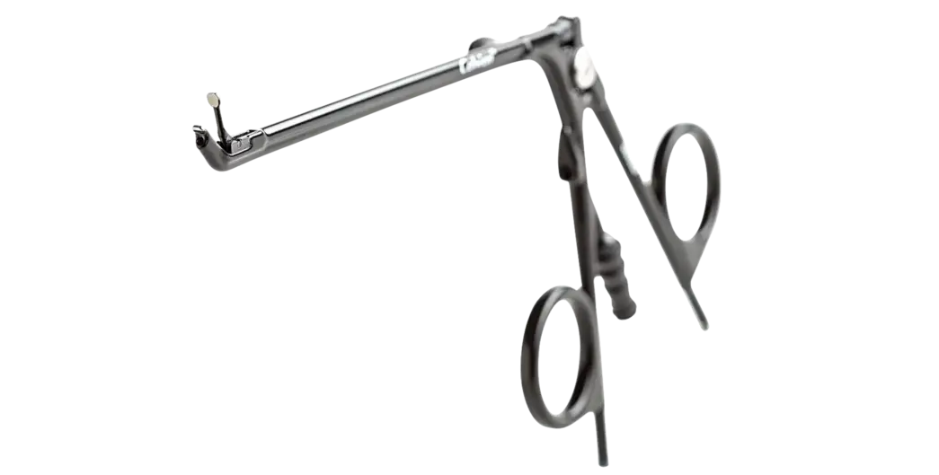 Calvian® bipolar forceps – metallic bipolar forceps in scissor shape with straight shaft against a white background.