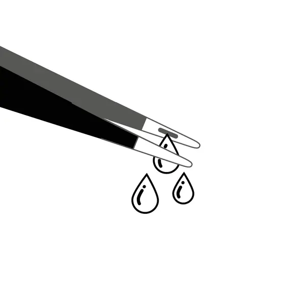 Schwarz-weiße Illustration einer bipolaren Pinzeenspitze mit drei Wassertropfen, die die doppelte Spülfunktion darstellen.