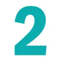 Türkisfarbene Zahl 2 als grafisches Icon auf weißem Hintergrund, geeignet zur nummerischen Gliederung von Abschnitten auf der Website von Sutter Medizintechnik.