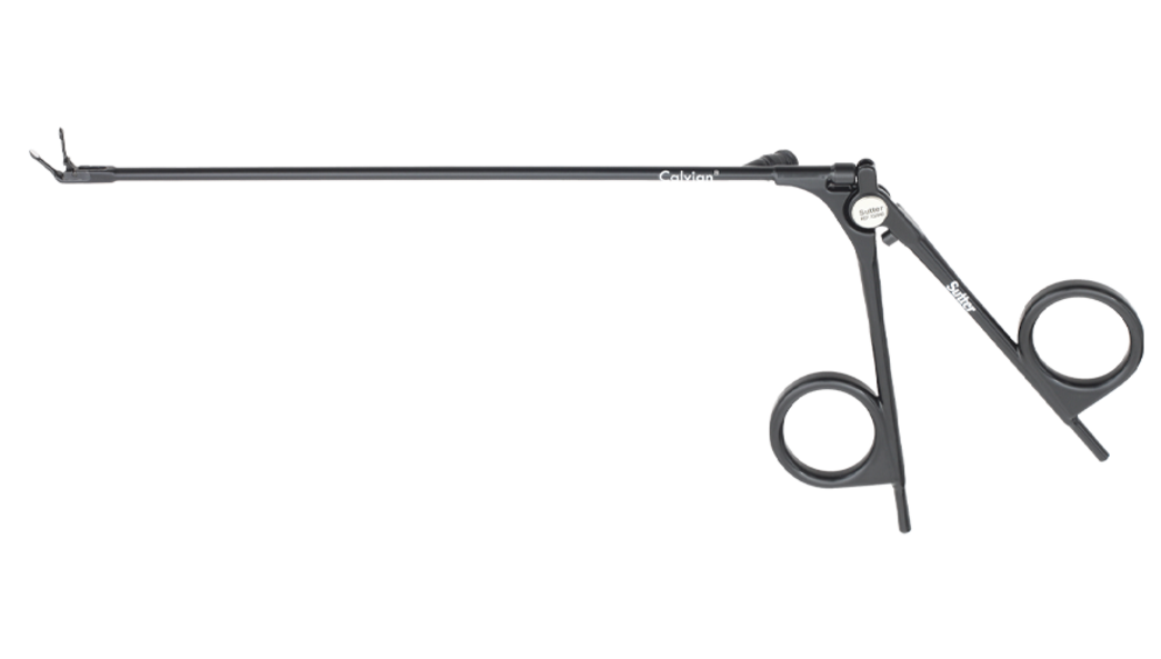 Calvian® Bipolare Zangen - Metallische bipolare Zange in Scherenform mit geradem Schaft vor weißem Hintergrund.