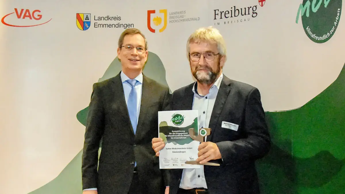 Sutter Medizintechnik erhält das MobilSiegel 2023 für Engagement im Bereich klimafreundliche Mobilität am Unternehmensstandort Emmendingen.