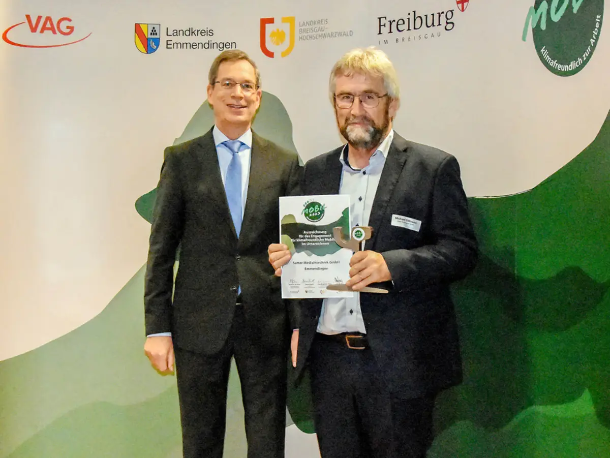 Sutter Medizintechnik erhält das MobilSiegel 2023 für Engagement im Bereich klimafreundliche Mobilität am Unternehmensstandort Emmendingen.