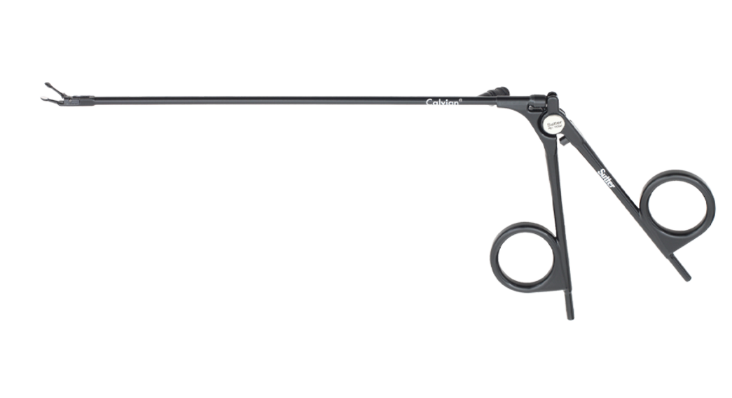 Calvian® Bipolare Zangen - Metallische bipolare Zange in Scherenform mit geradem Schaft vor weißem Hintergrund.