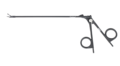 Lange bipolare Klemme aus Metall in gerader Scherenform vor weißem Hintergrund.