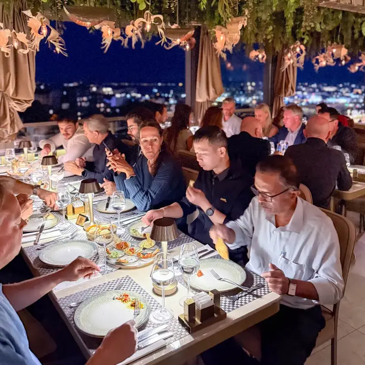 Participants of the Sutter Distributor Conference 2026 enjoying a networking dinner overlooking Istanbul.